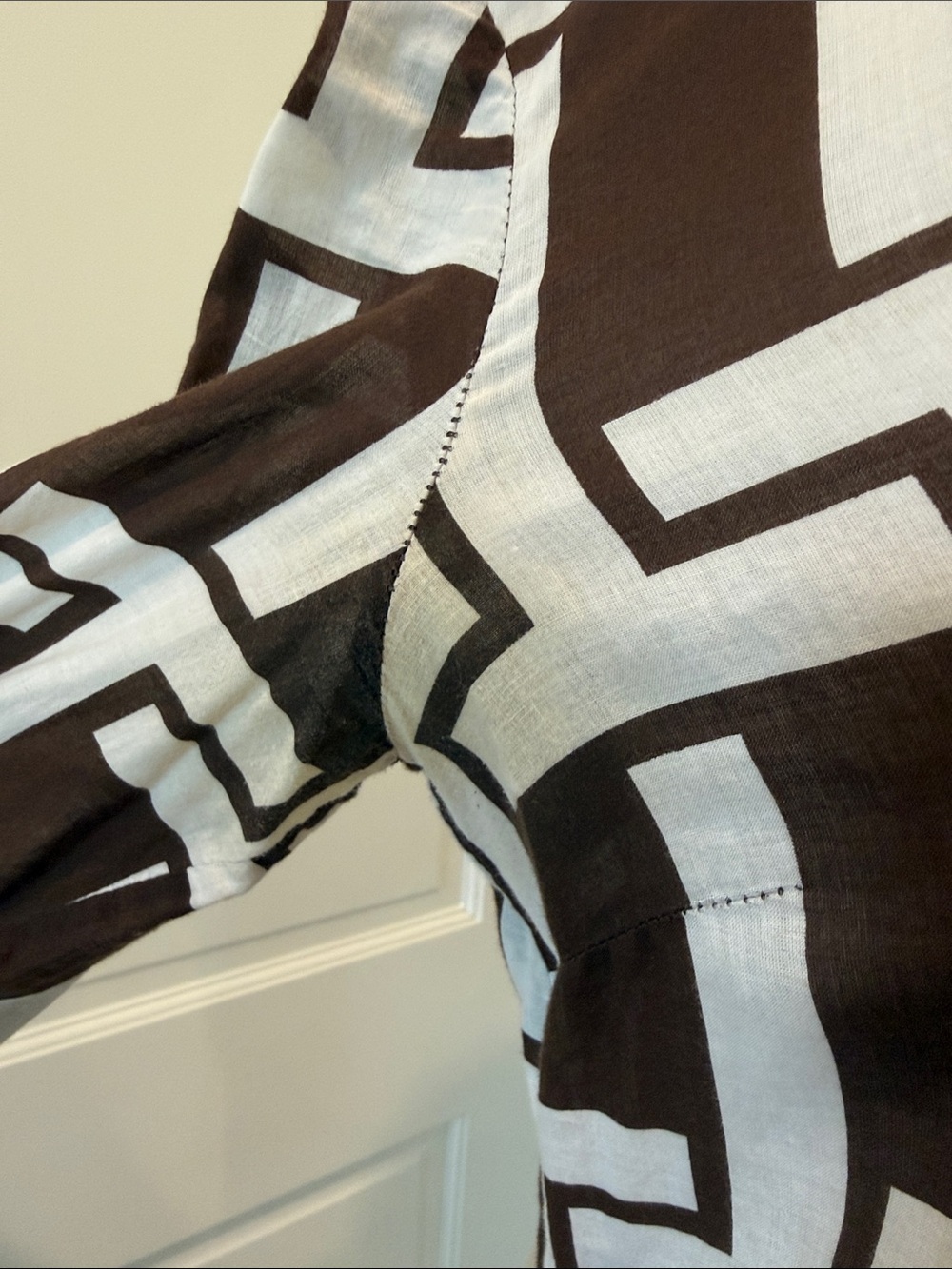 Tory Burch Brown and White Geometric V-Neck Tunic - Picture 4 of 8